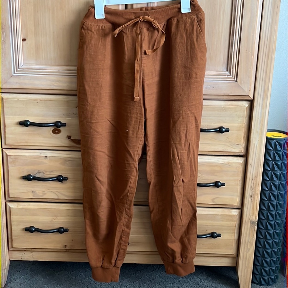 Rust color linen joggers